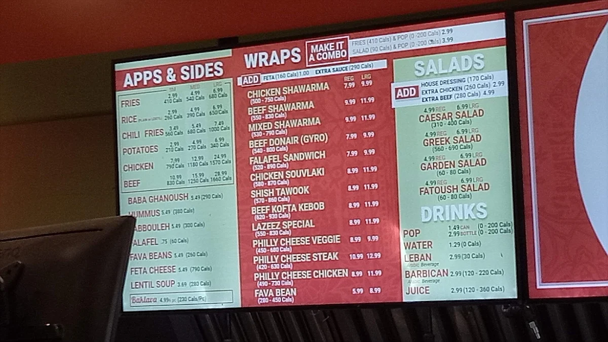 Menu, Lazeez Shawarma