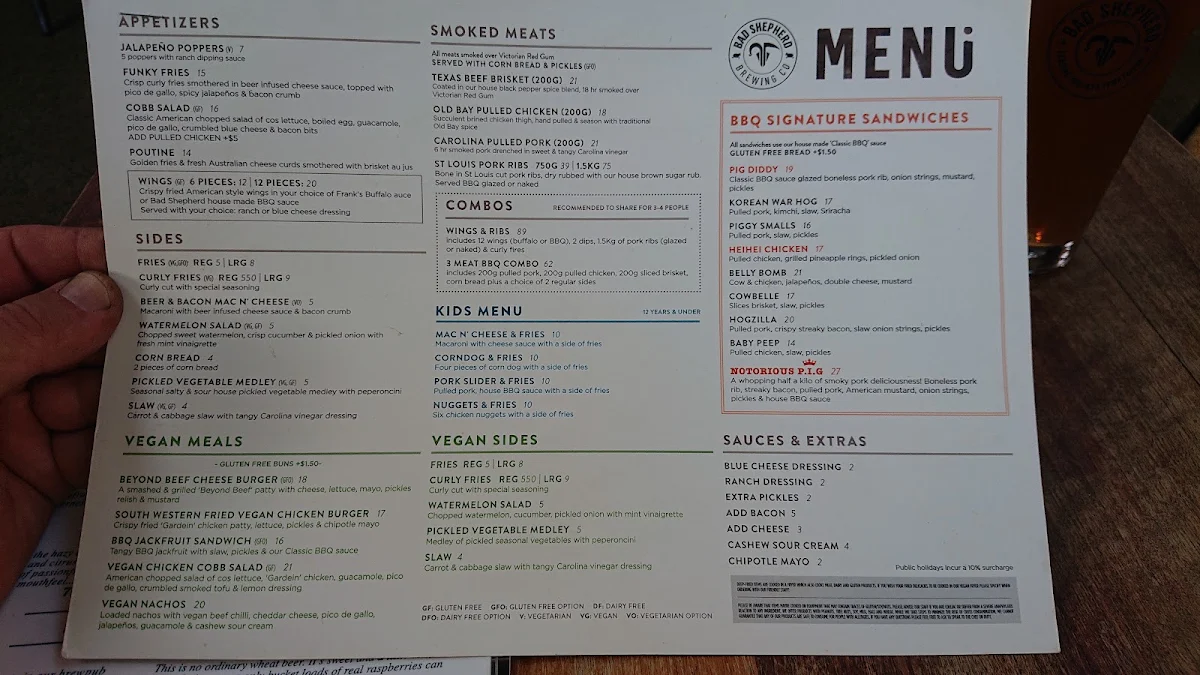 Menu, Bad Shepherd Brewing Co.