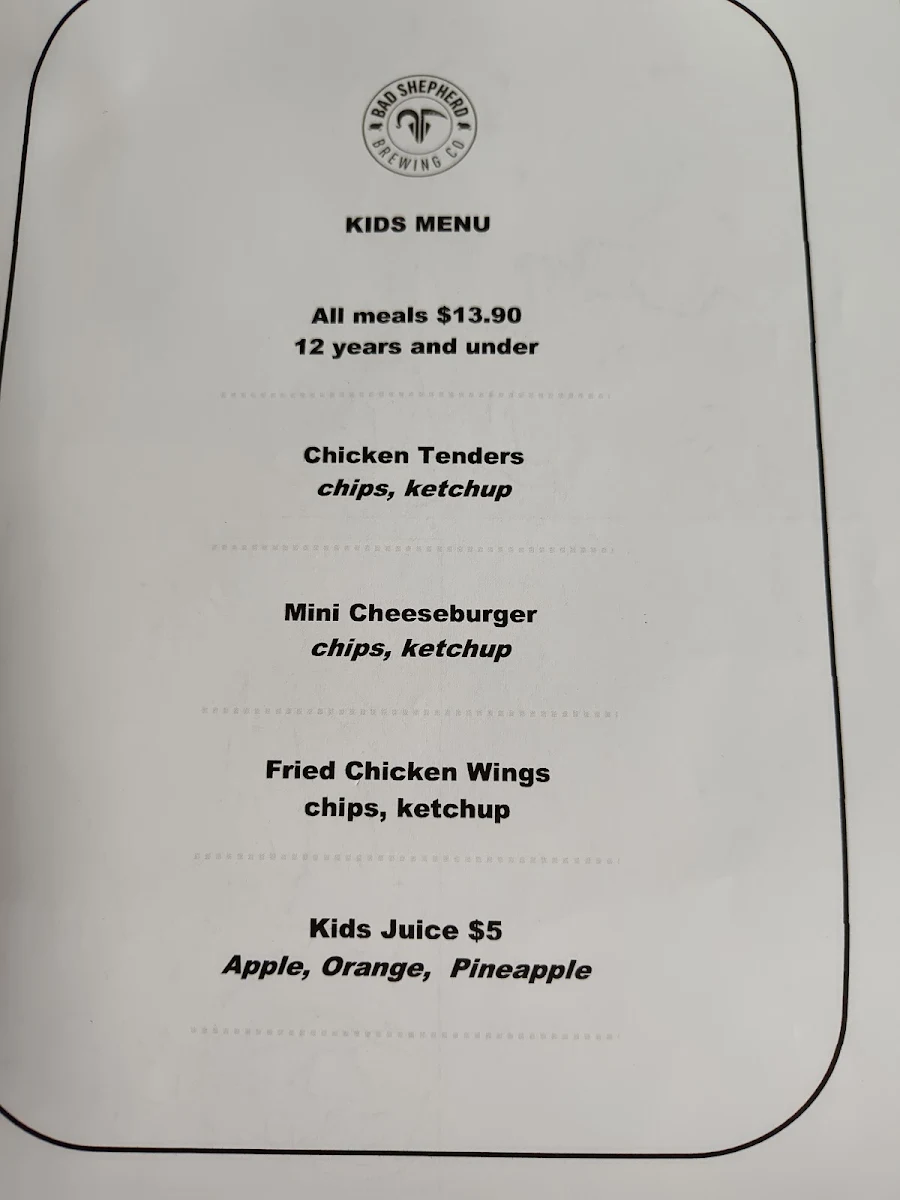 Menu, Bad Shepherd Brewing Co.