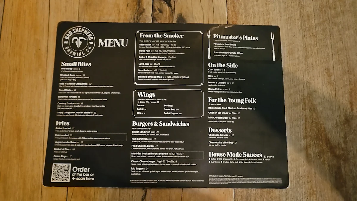 Menu, Bad Shepherd Brewing Co.