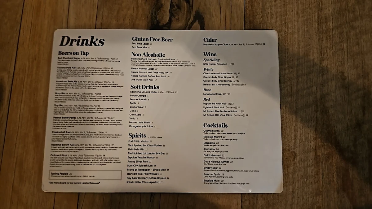 Menu, Bad Shepherd Brewing Co.