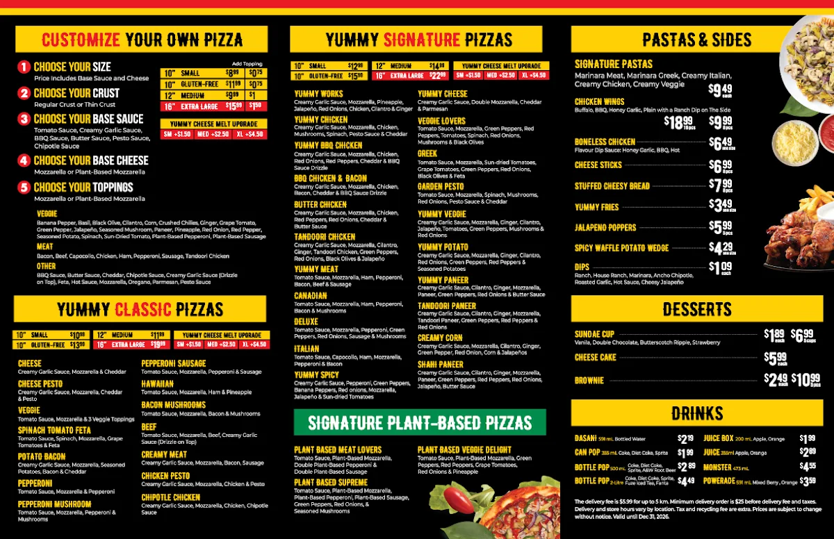 Menu, Yummy Slice Pizza