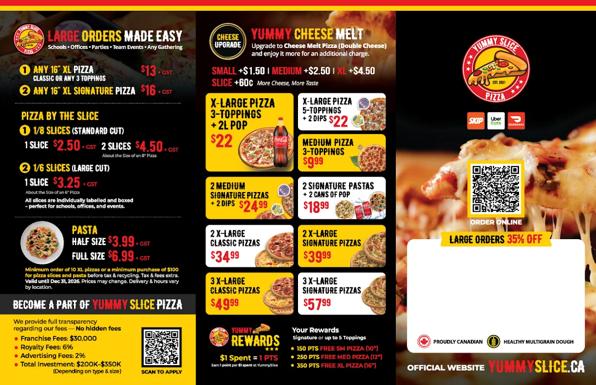 Menu, Yummy Slice Pizza