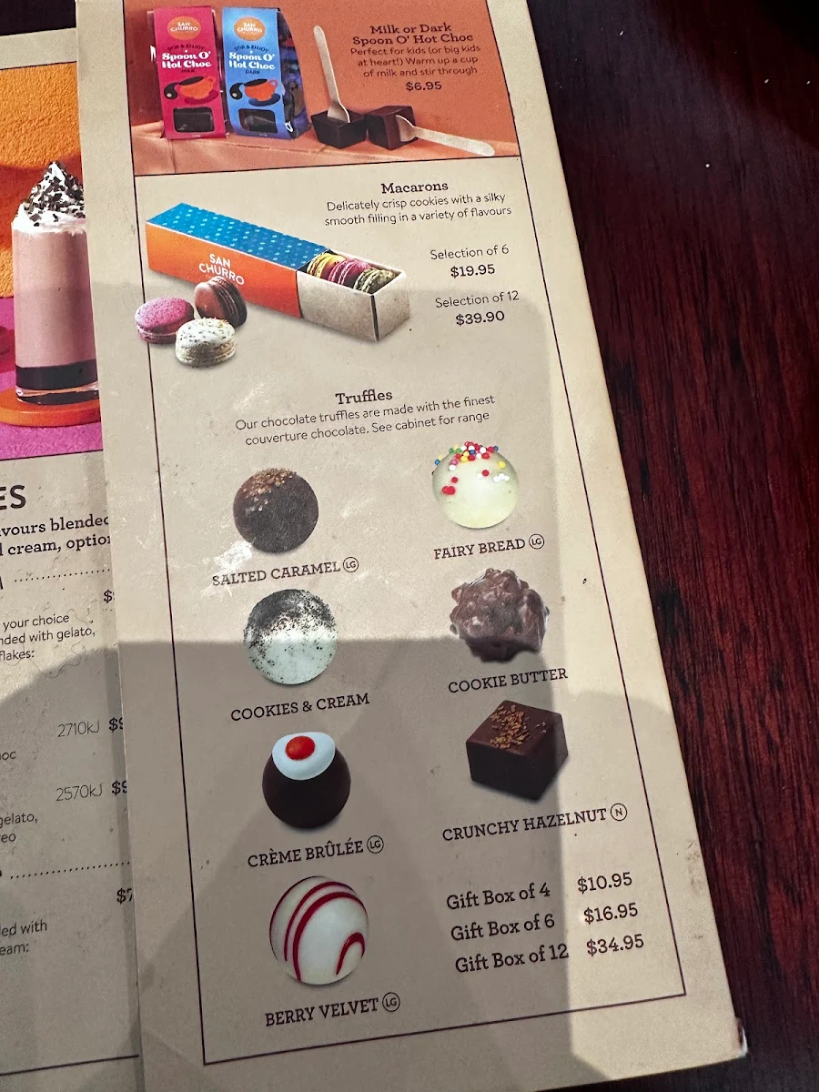Menu, San Churro Fremantle