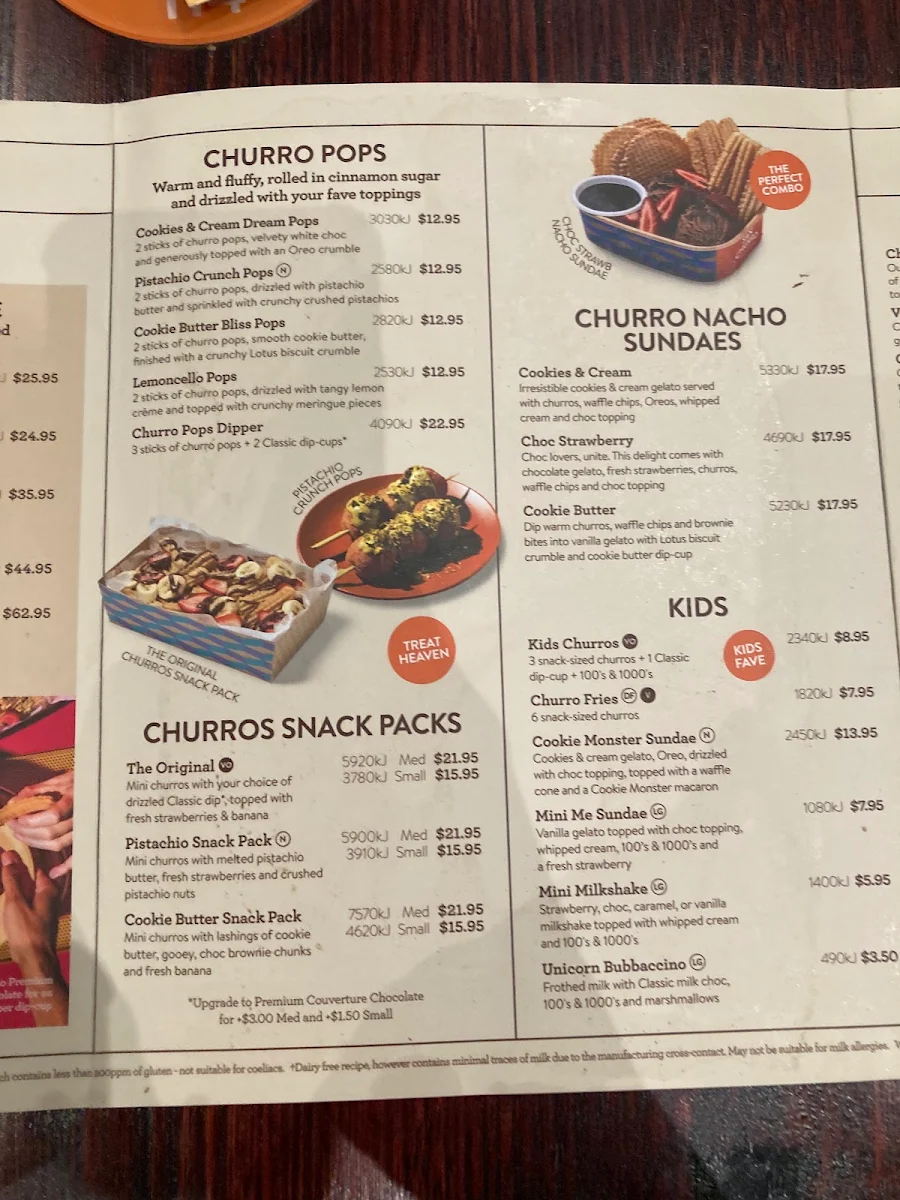 Menu, San Churro Fremantle