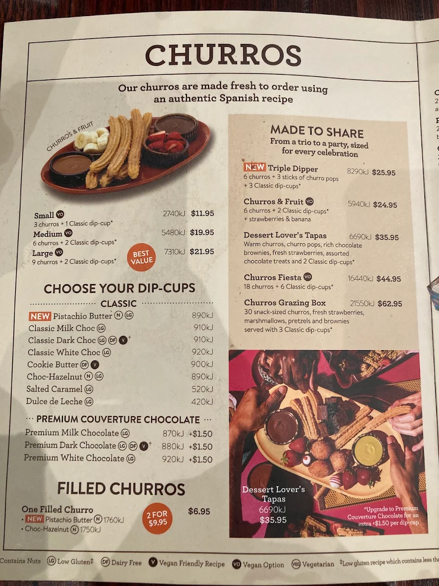 Menu, San Churro Fremantle