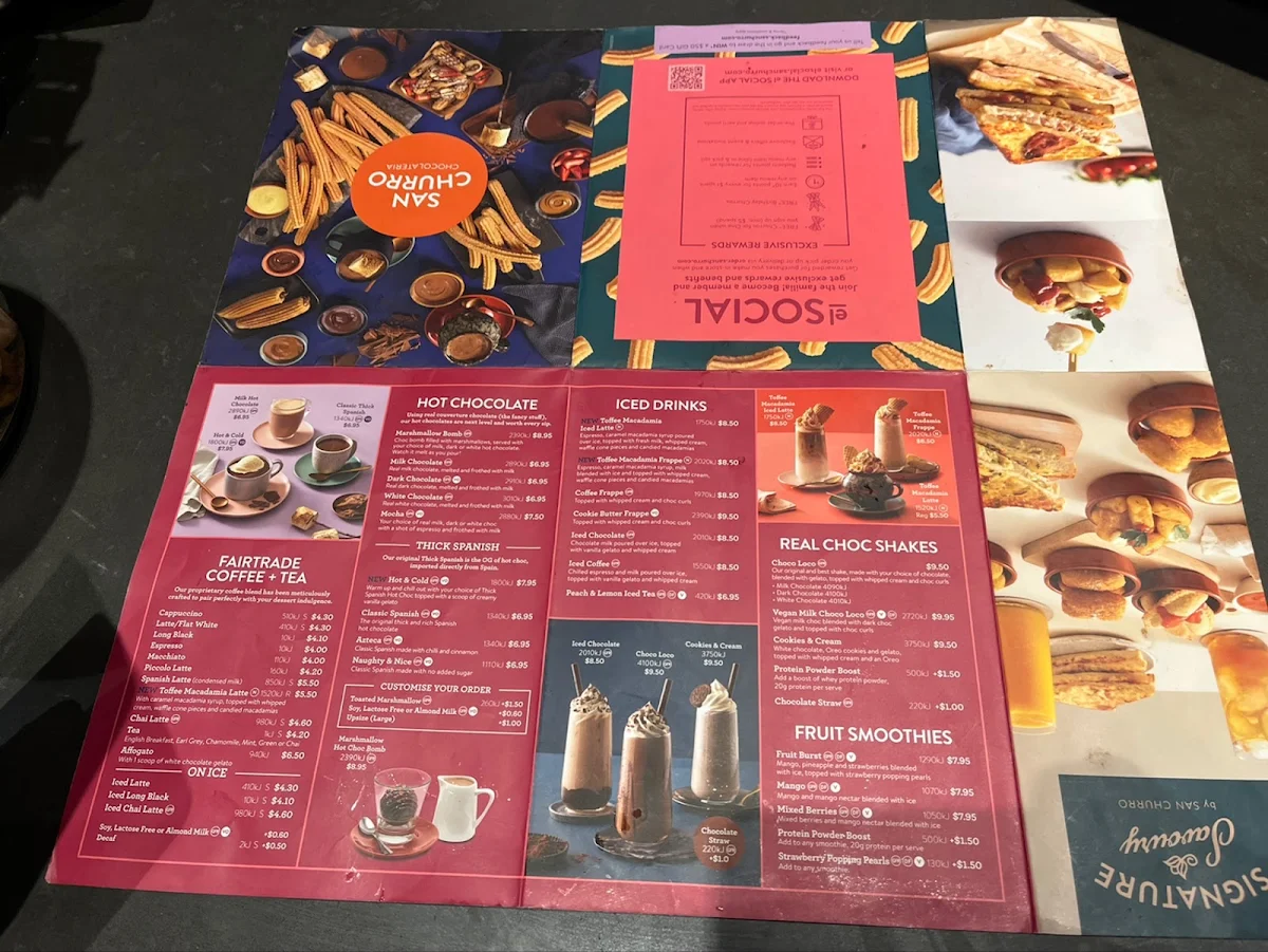 Menu, San Churro Fremantle