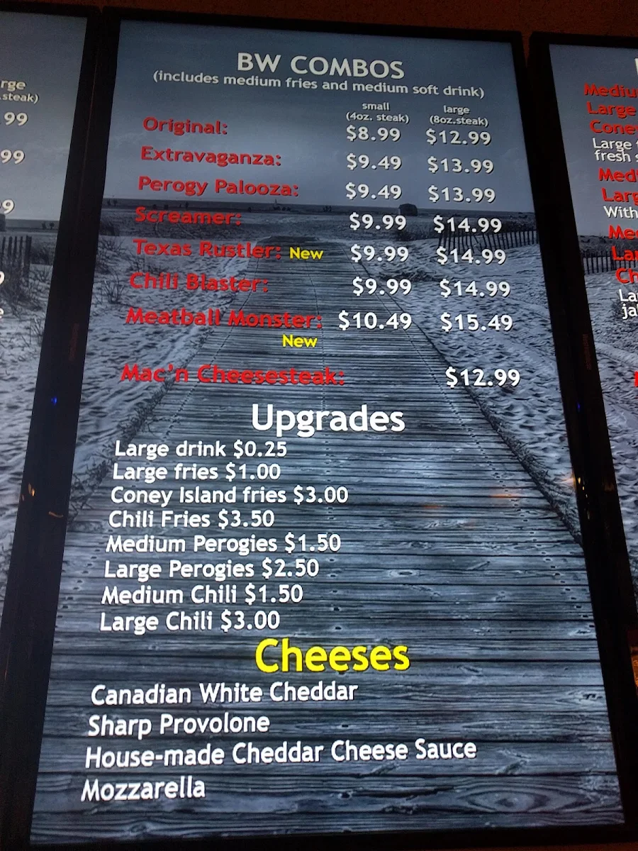 Menu, Boardwalk Cheesesteaks
