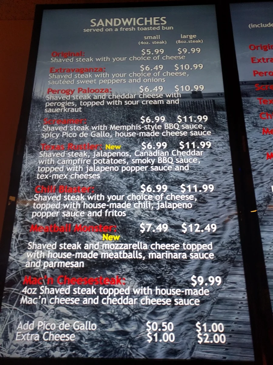 Menu, Boardwalk Cheesesteaks