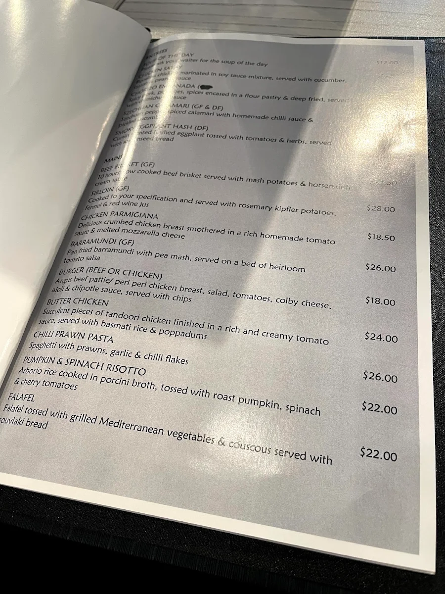 Menu, Lachlan's at Lakeside Restaurant