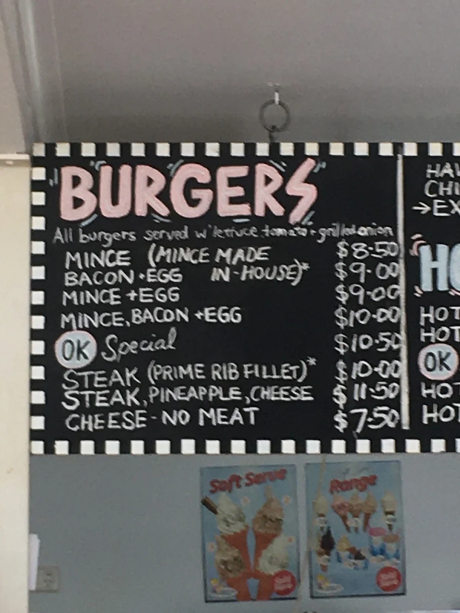 Menu, OK MILK BAR