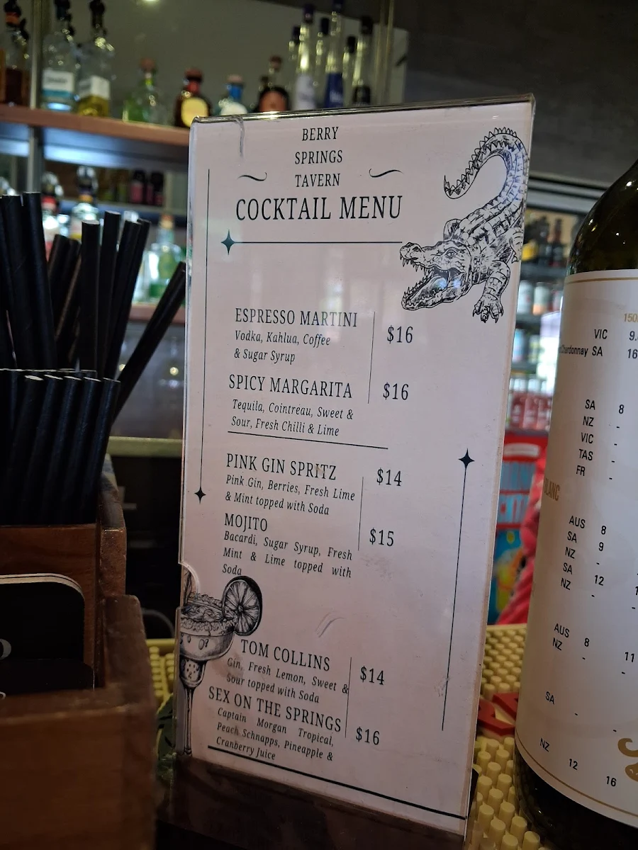 Menu, Berry Springs Tavern