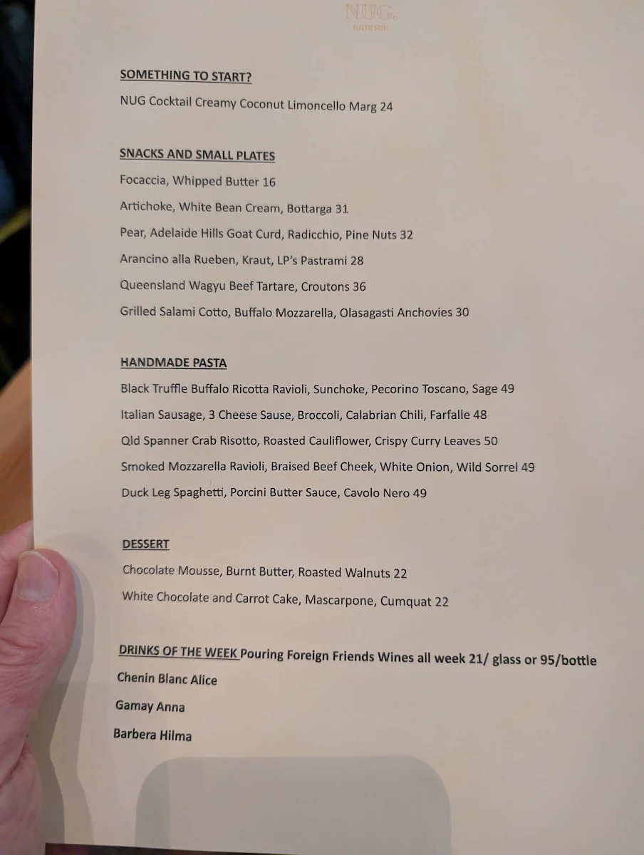 Menu, NUG. General Store