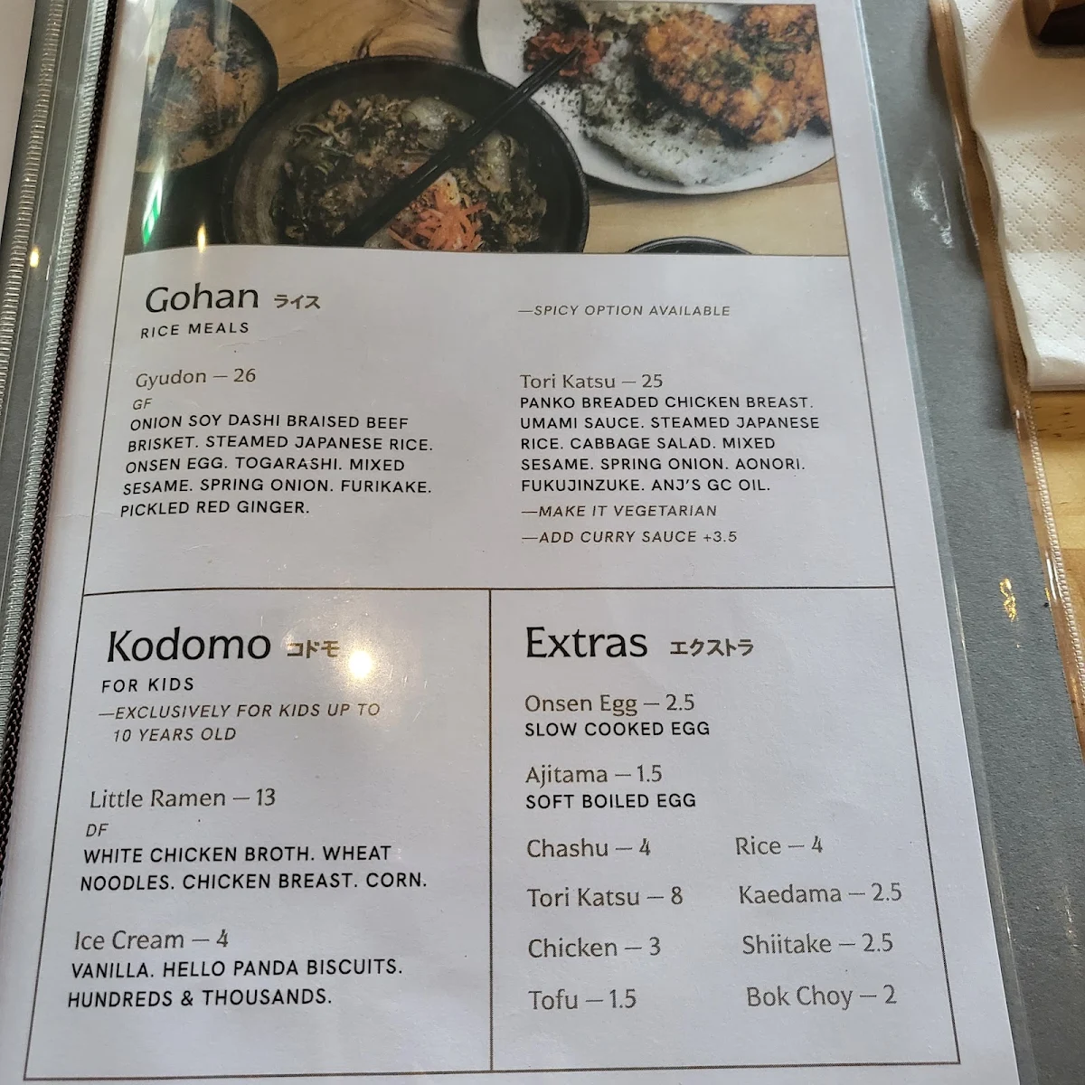 Menu, Ikigai Ramen