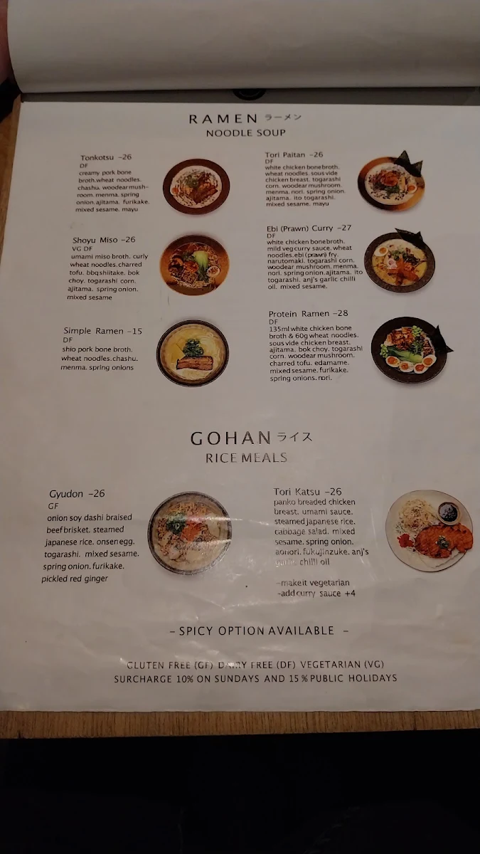Menu, Ikigai Ramen