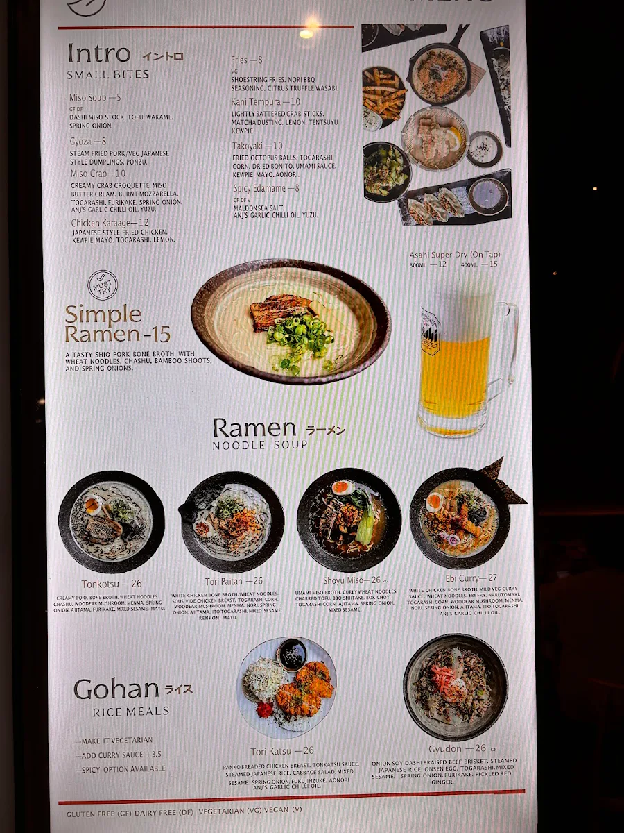 Menu, Ikigai Ramen