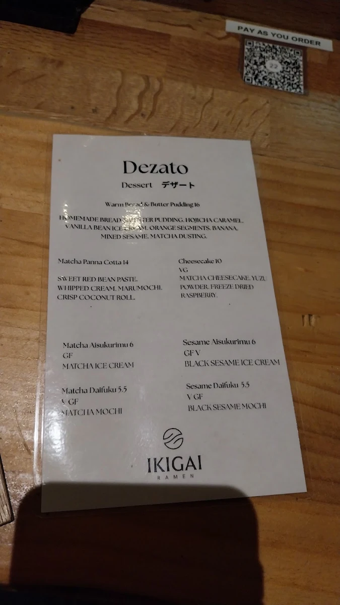 Menu, Ikigai Ramen