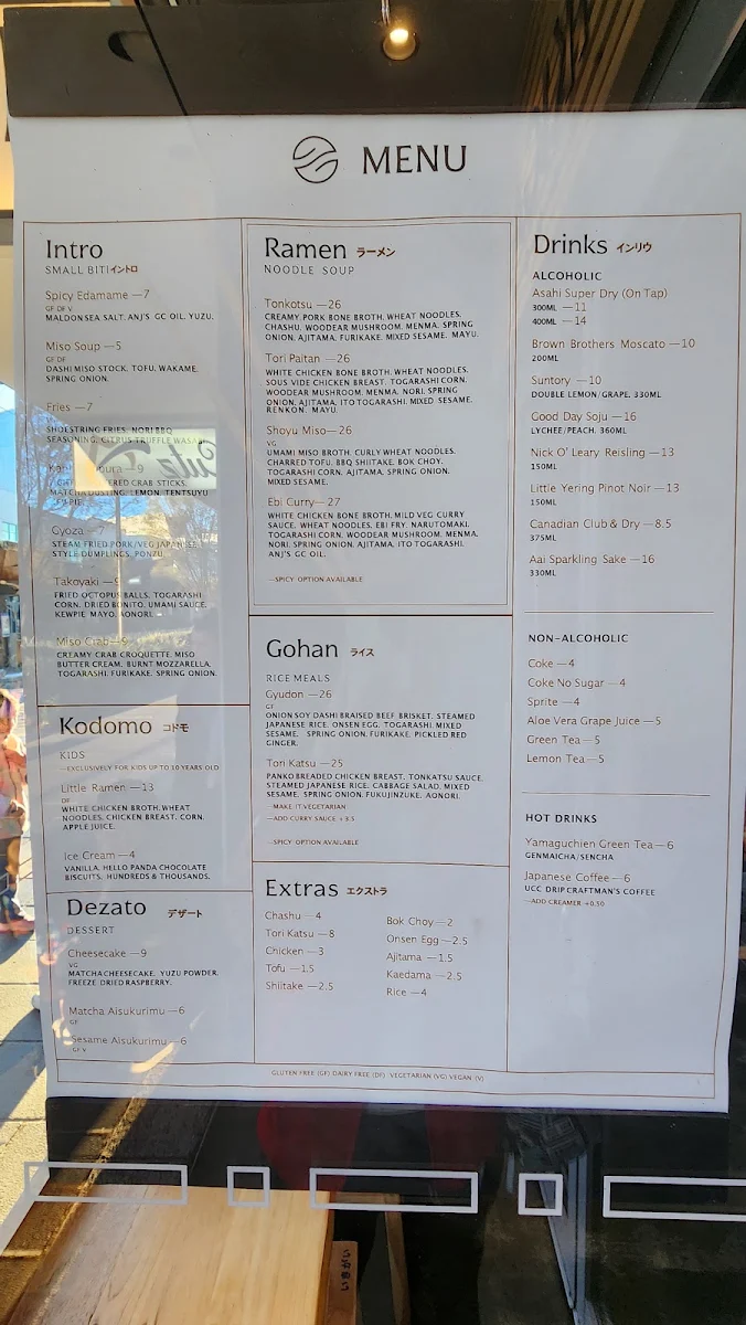Menu, Ikigai Ramen