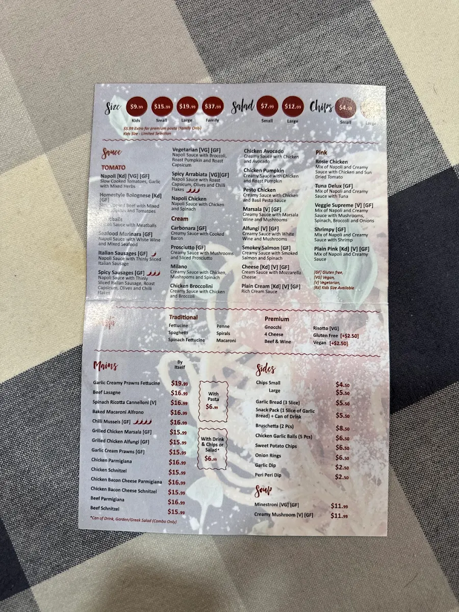 Menu, Pasta Express