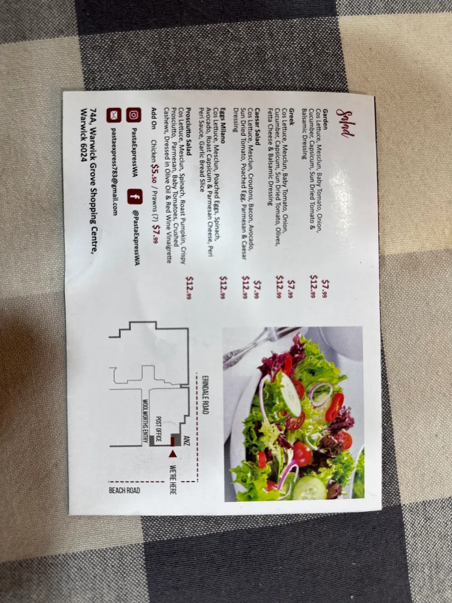 Menu, Pasta Express