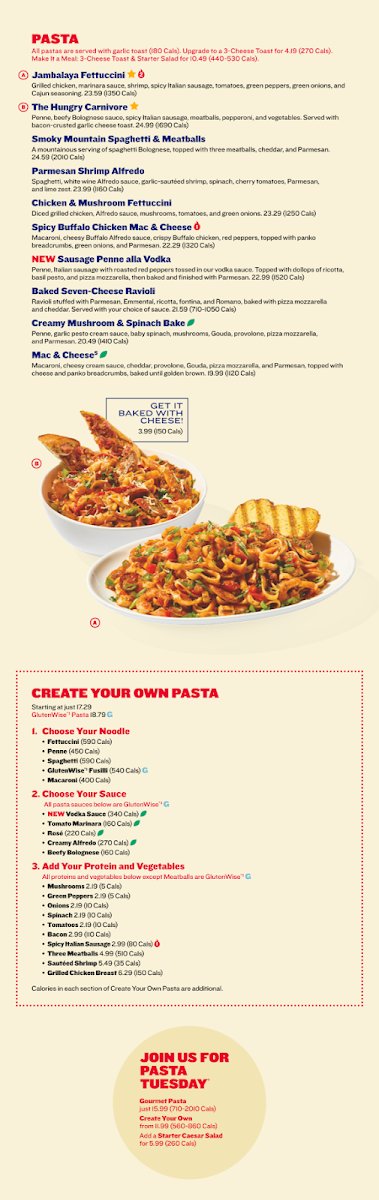 Menu, Boston Pizza Orangeville