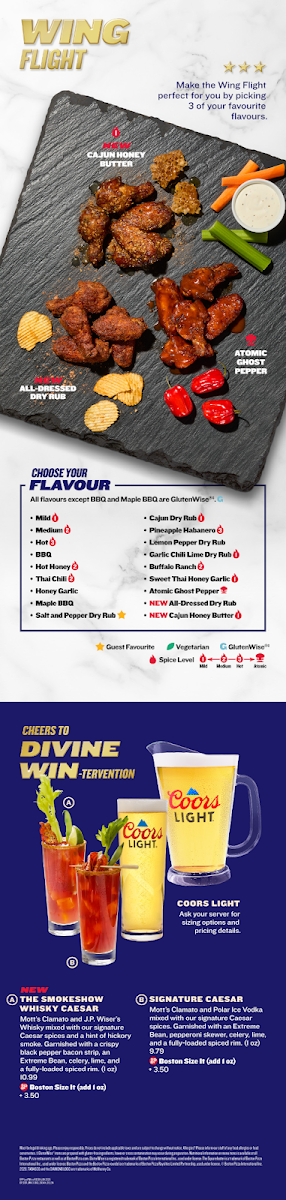 Menu, Boston Pizza Orangeville