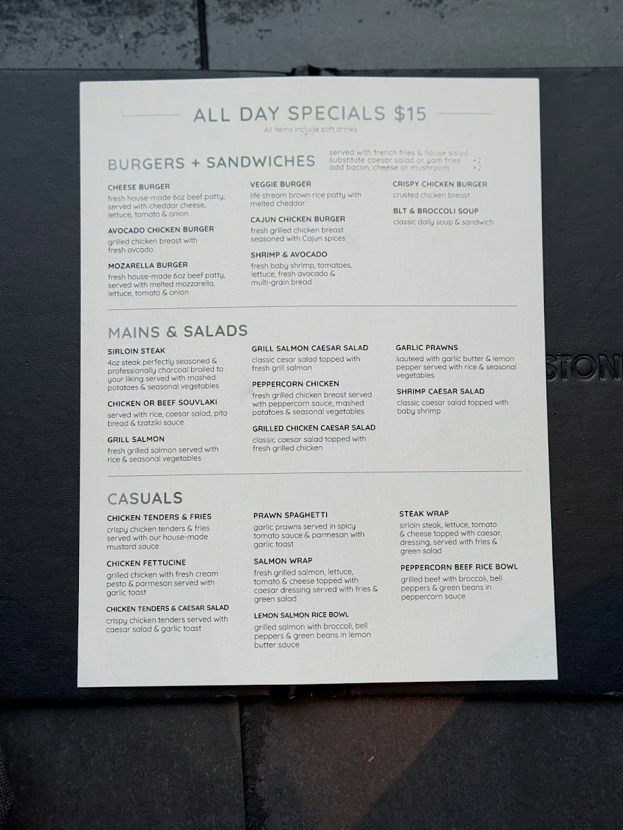 Menu, TWO STONES GRILL