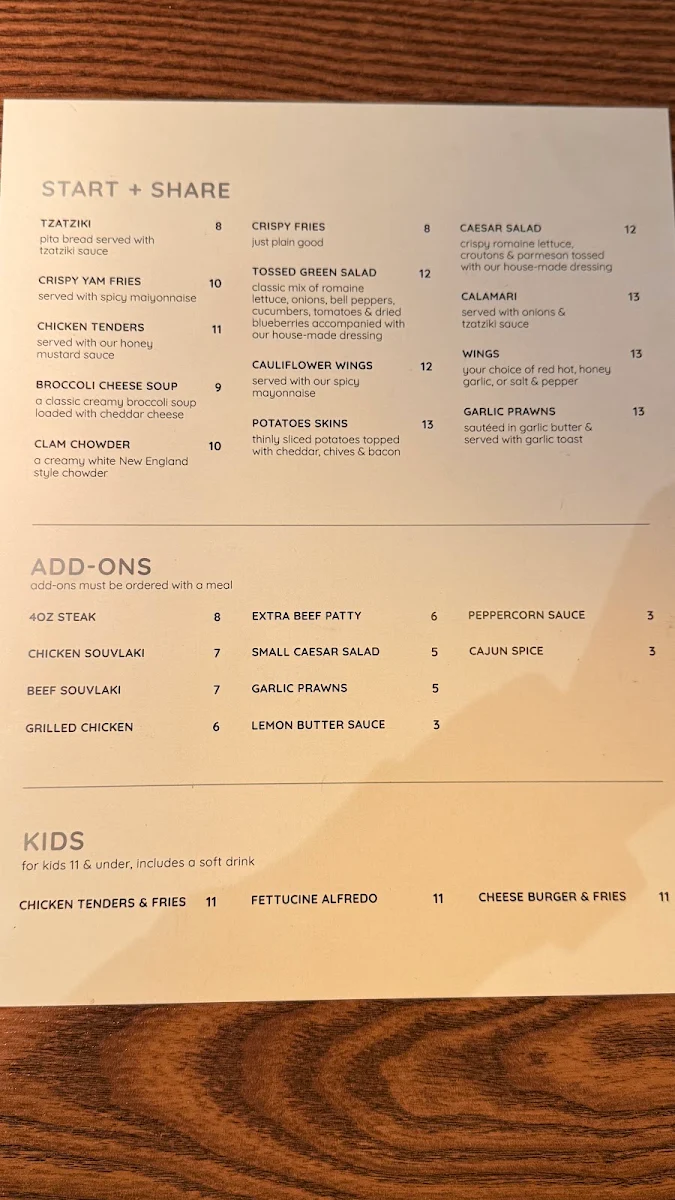 Menu, TWO STONES GRILL
