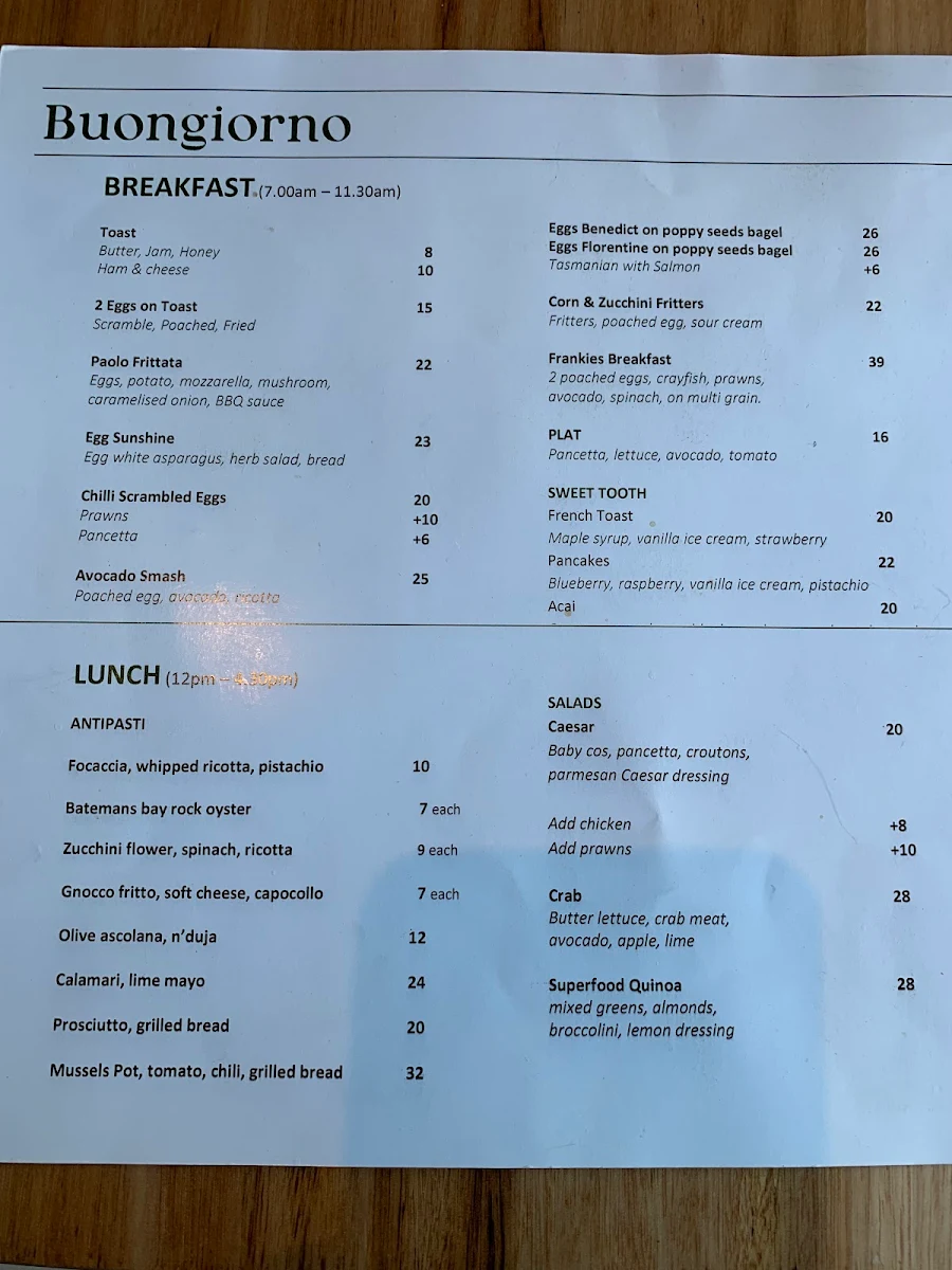 Menu, Aromi Restaurant