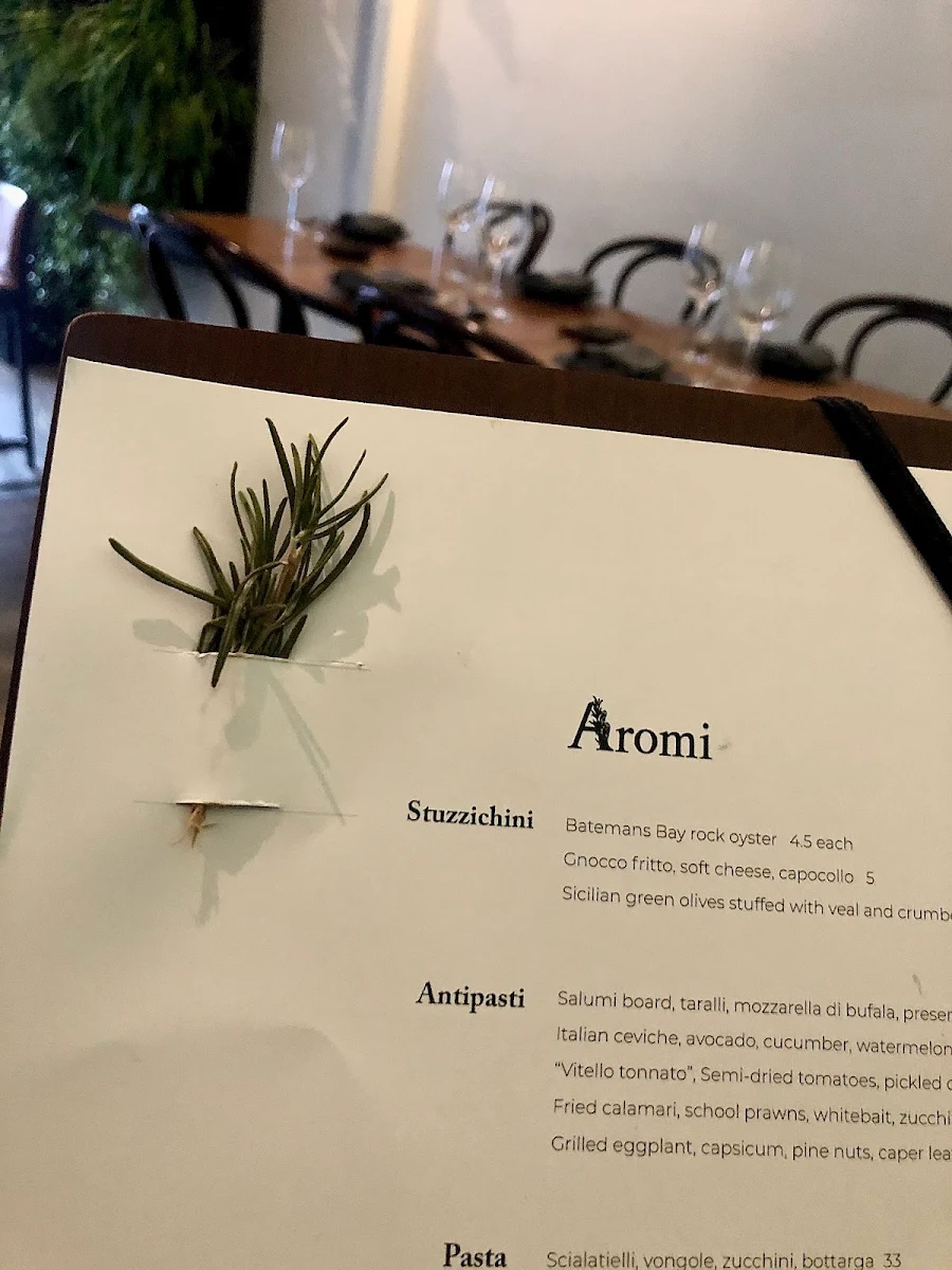Menu, Aromi Restaurant