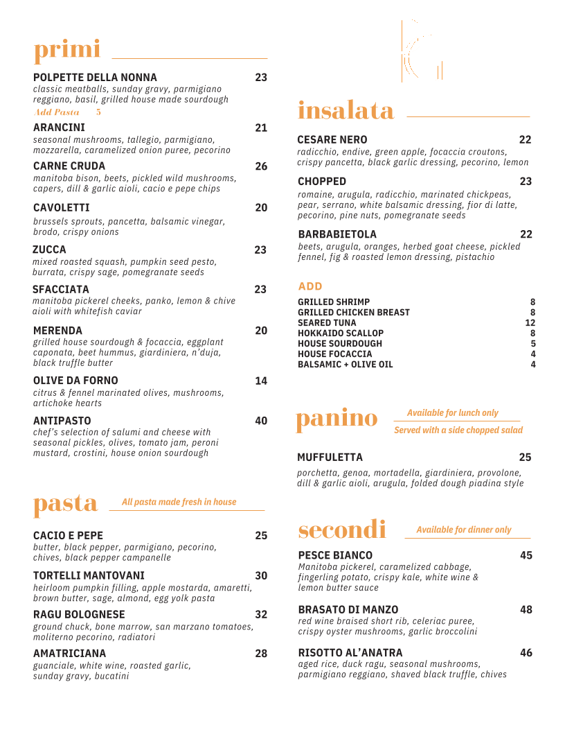 Menu, Pizzeria Gusto