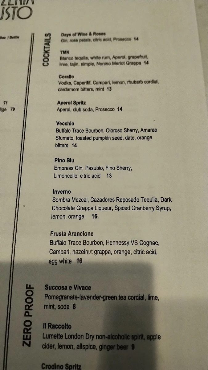 Menu, Pizzeria Gusto