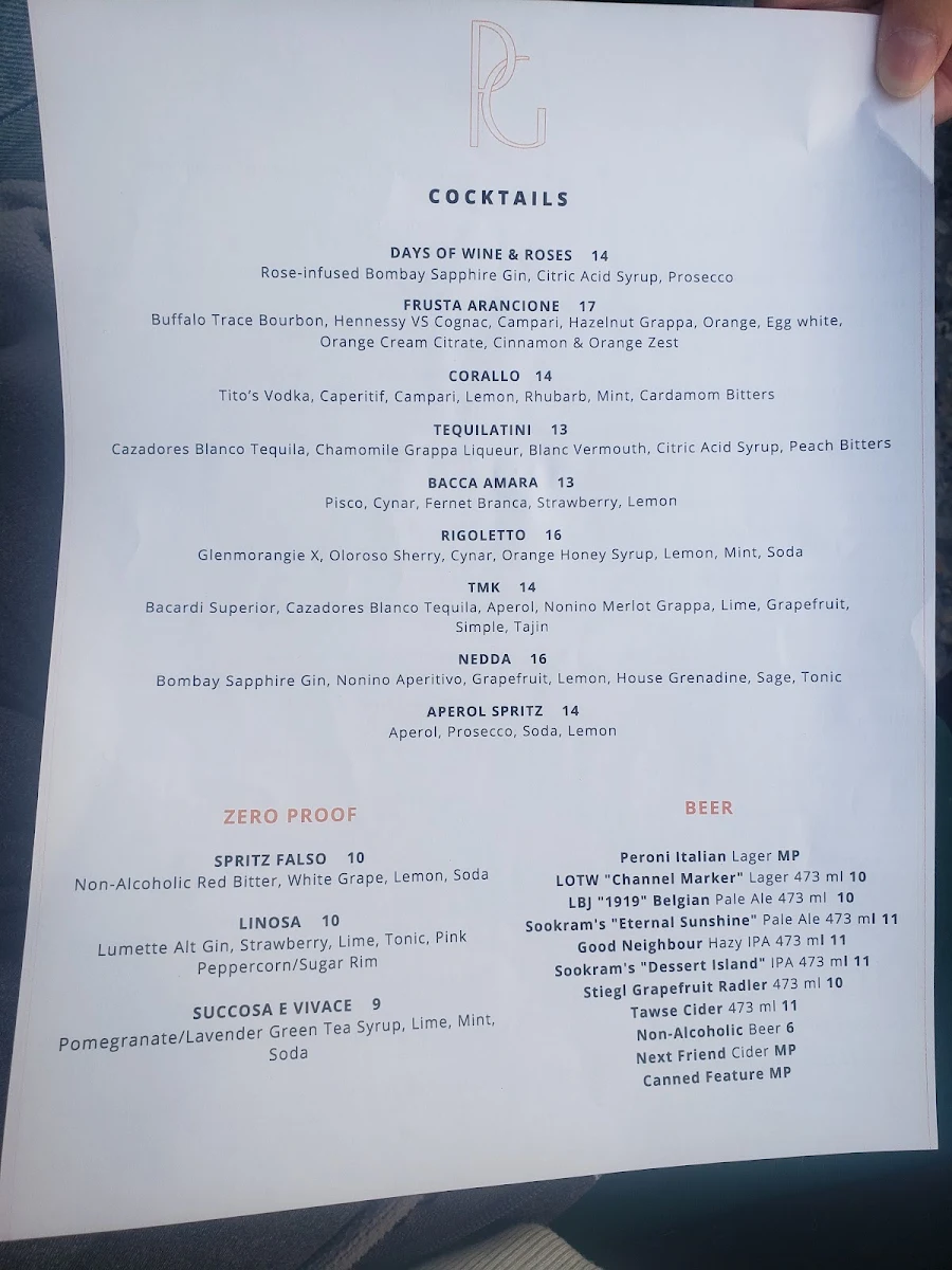 Menu, Pizzeria Gusto