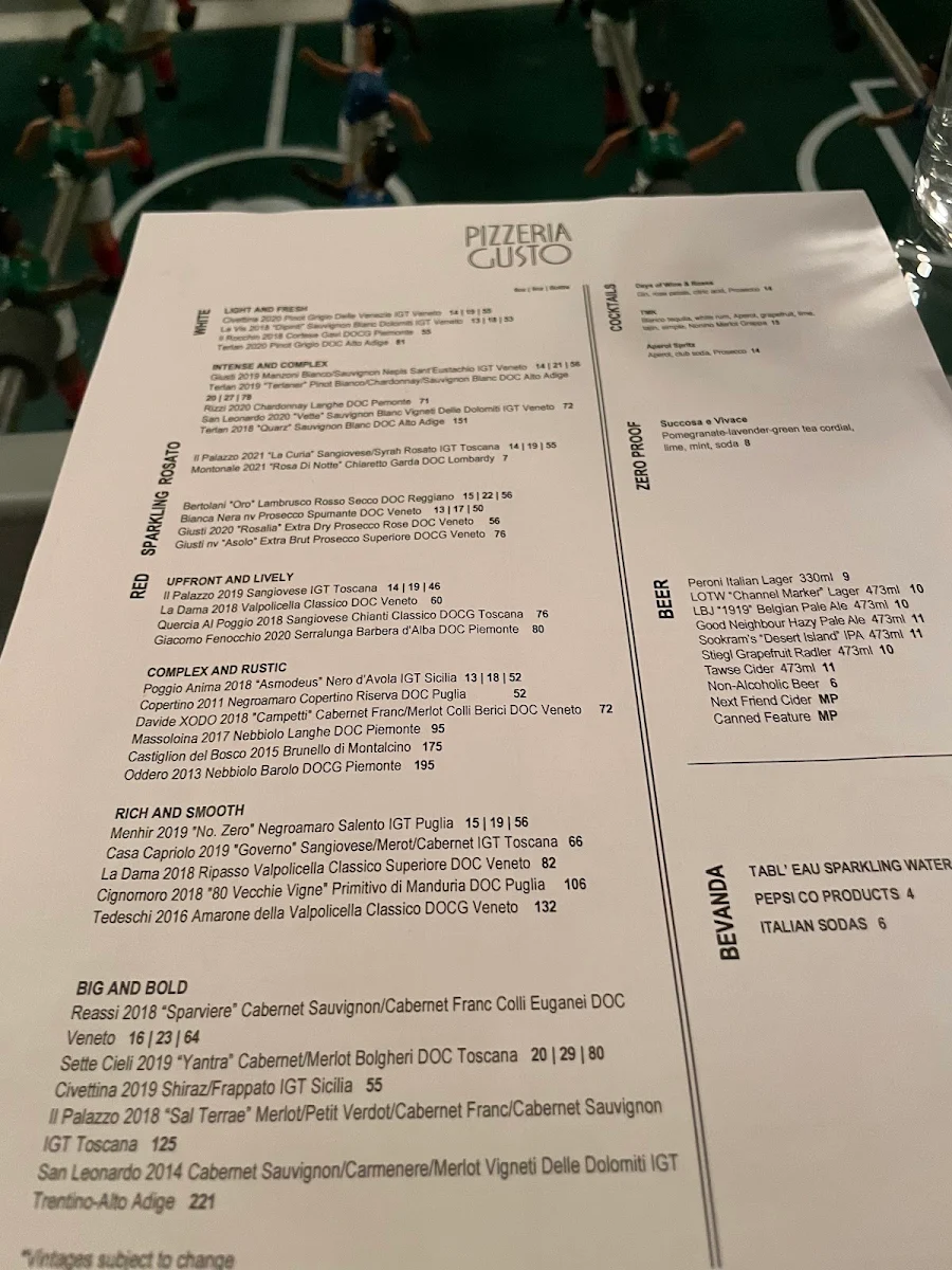 Menu, Pizzeria Gusto