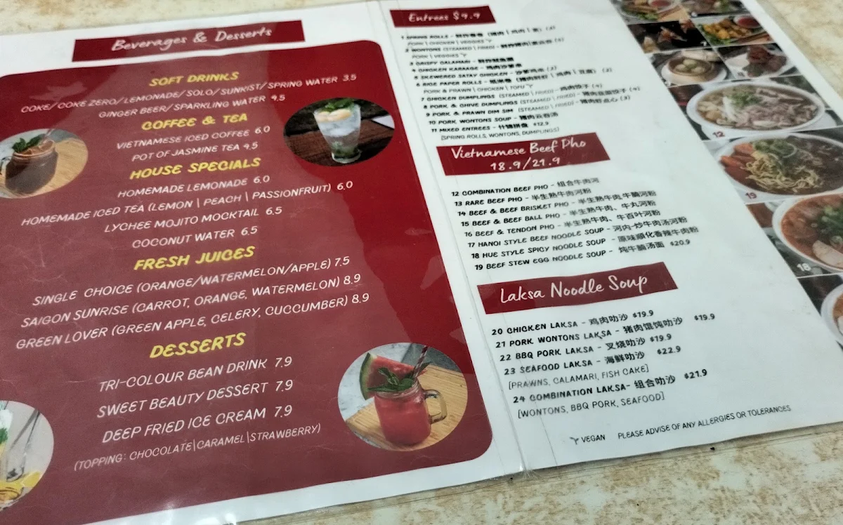 Menu, Hong Vietnamese Kitchen