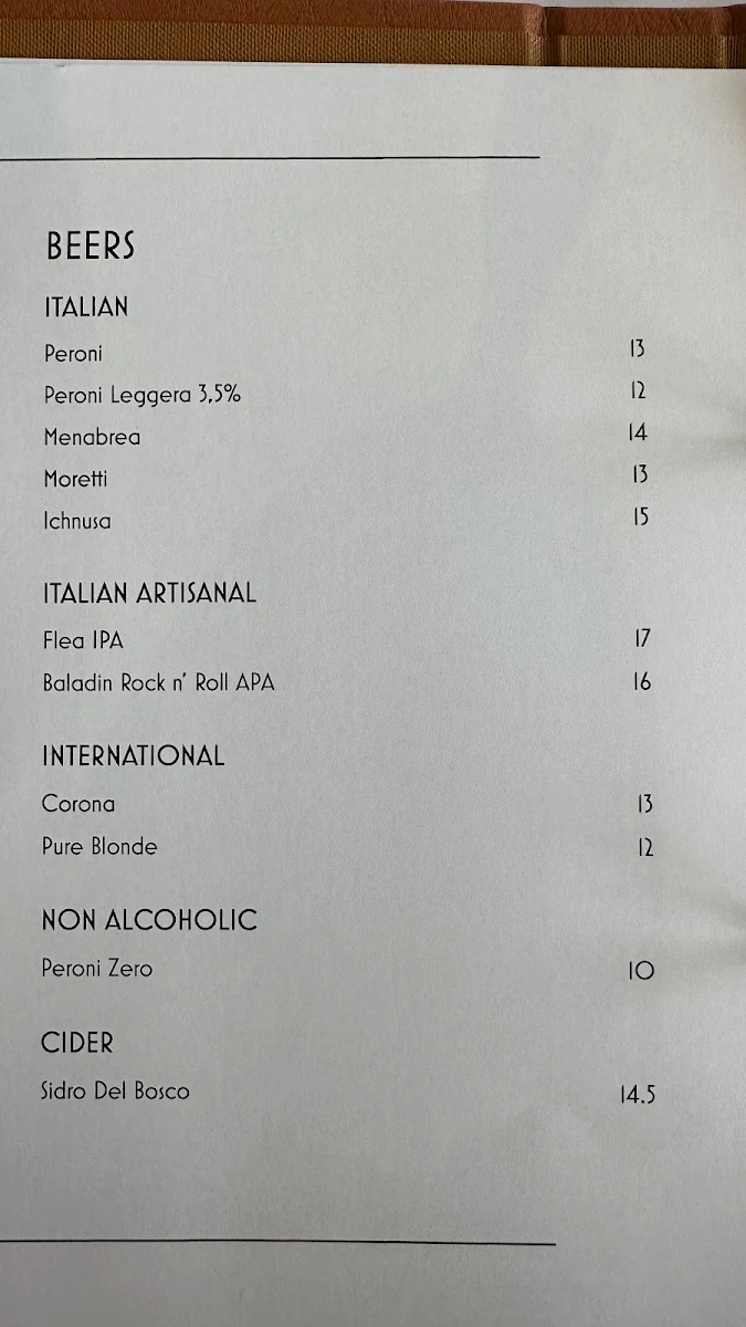 Menu, Oliveto Ristorante & Bar