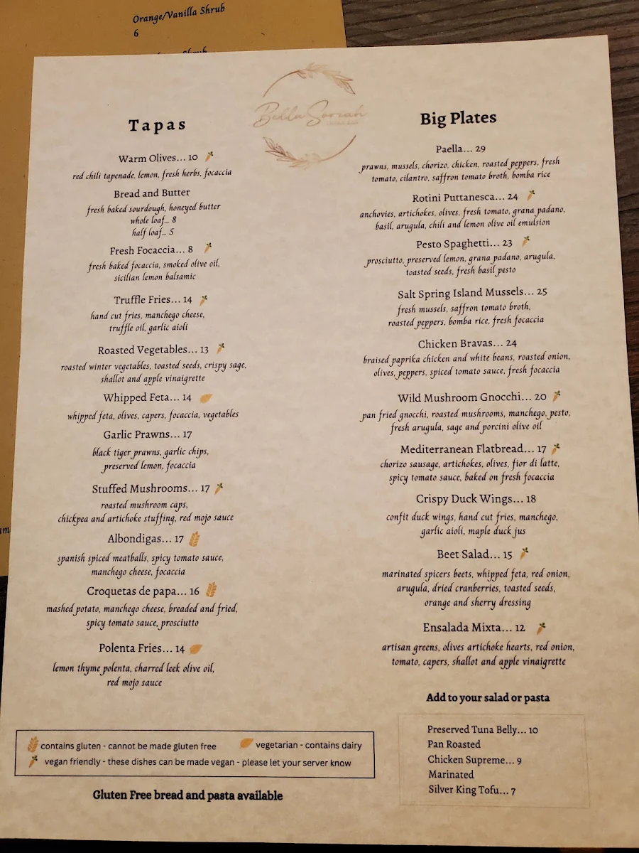 Menu, Bella Soriah