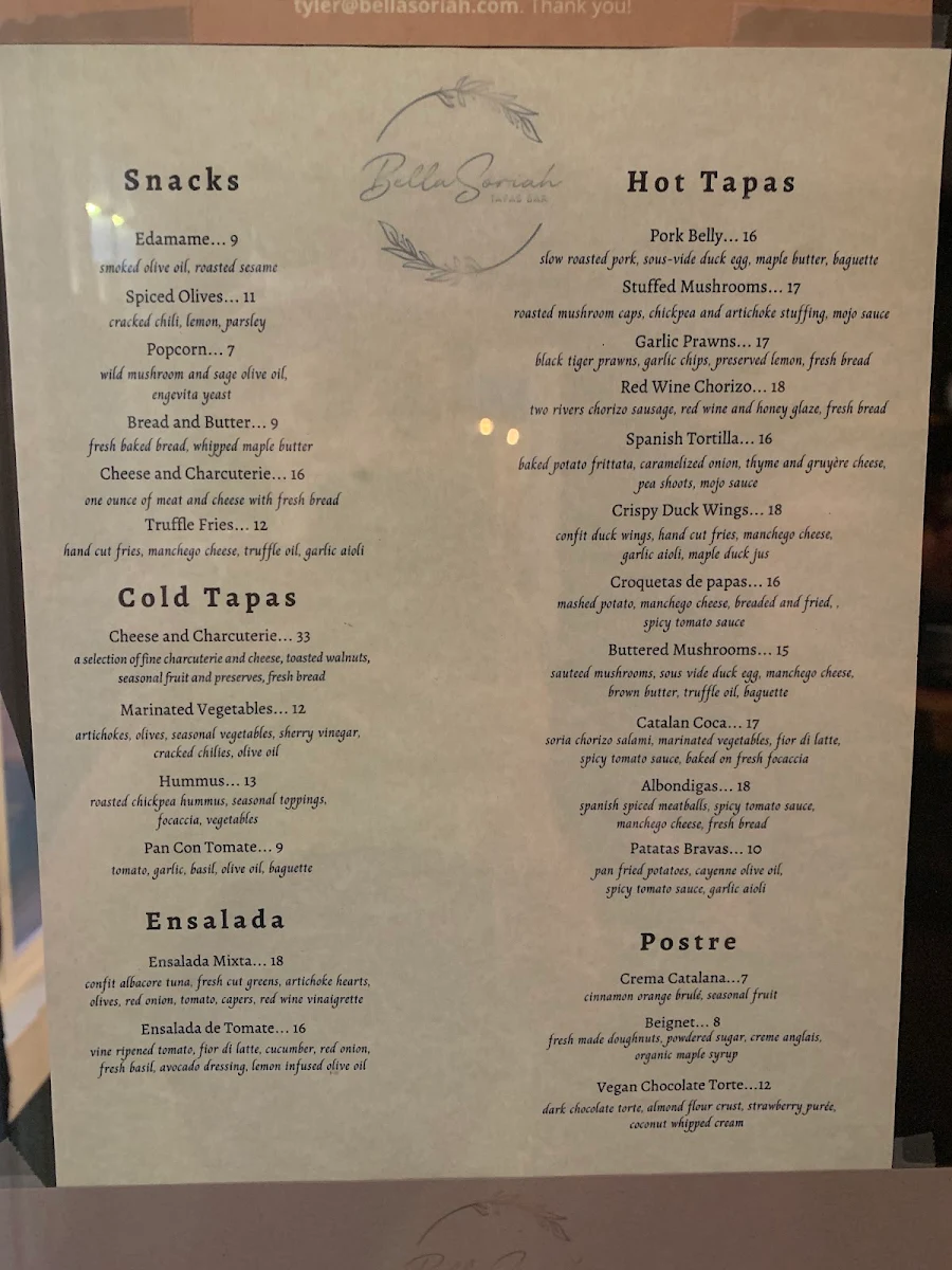 Menu, Bella Soriah