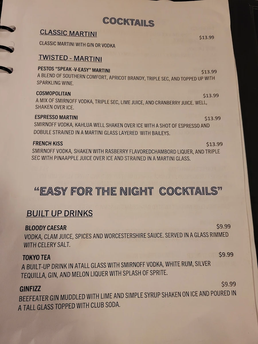 Menu, Pesto's