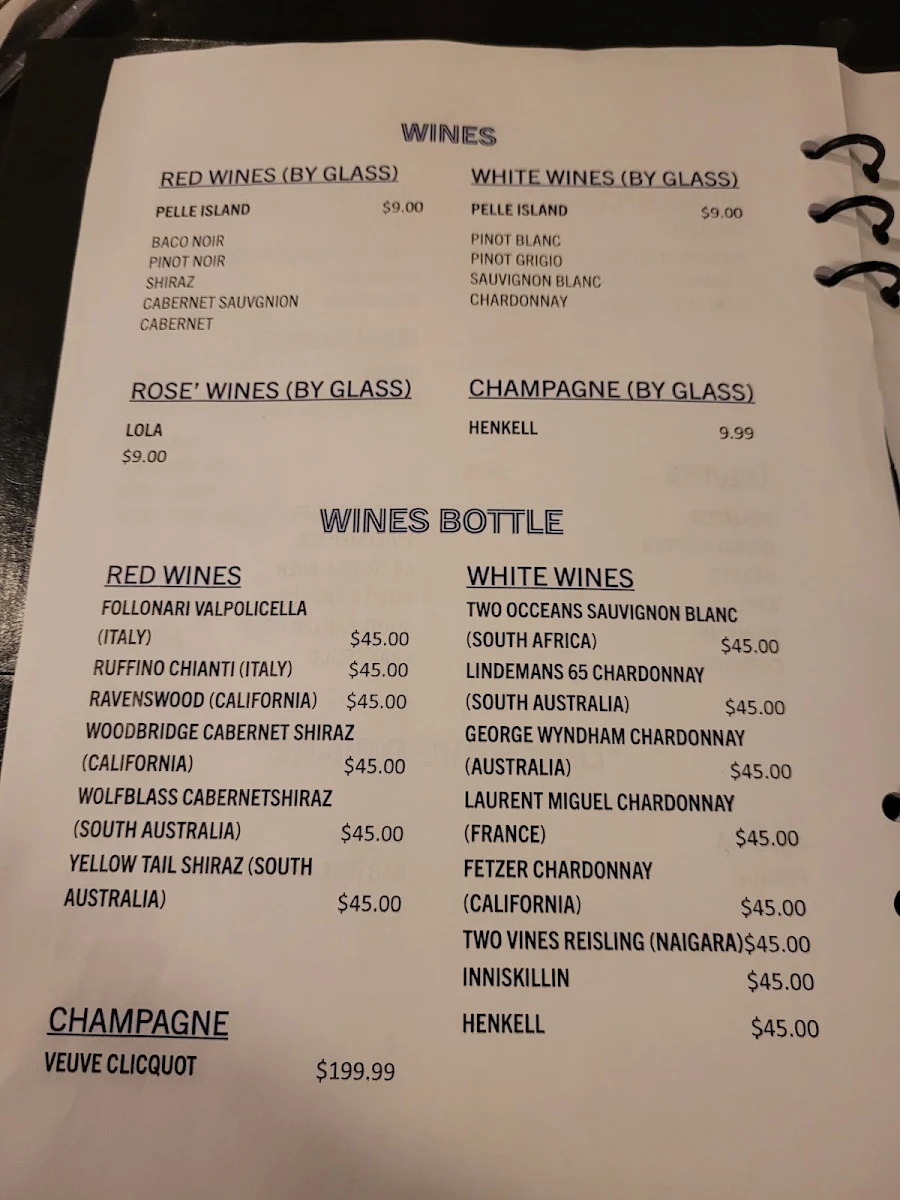 Menu, Pesto's