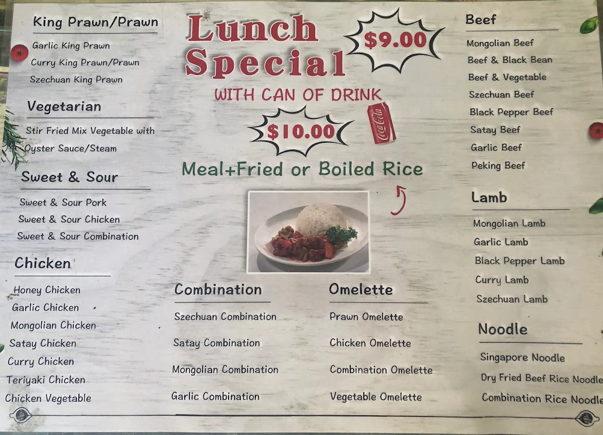 Menu, Menai Chinese Takeaway