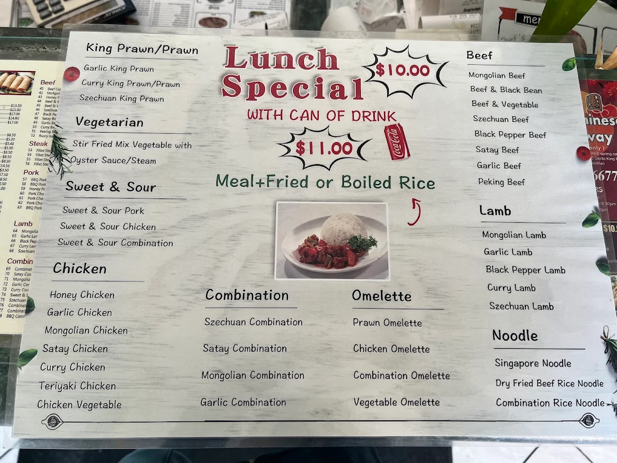 Menu, Menai Chinese Takeaway