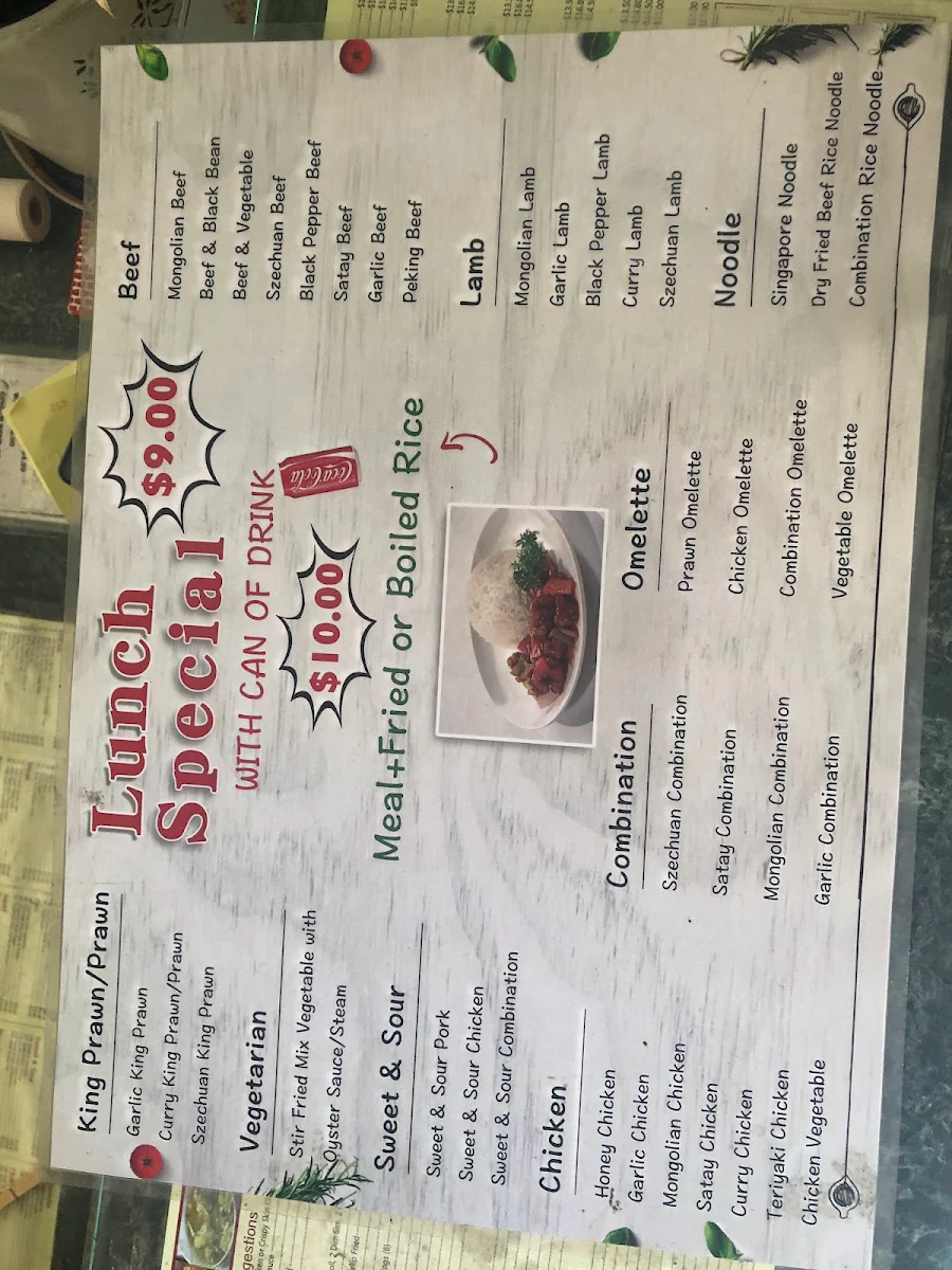 Menu, Menai Chinese Takeaway