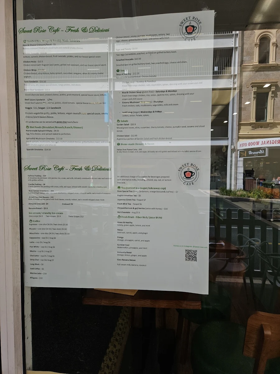 Menu, Sweet Rose Café