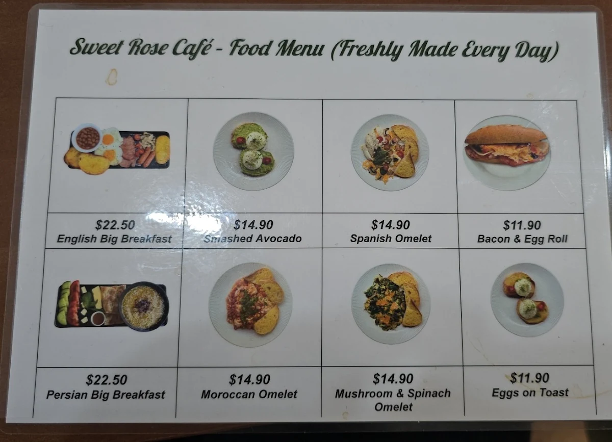 Menu, Sweet Rose Café