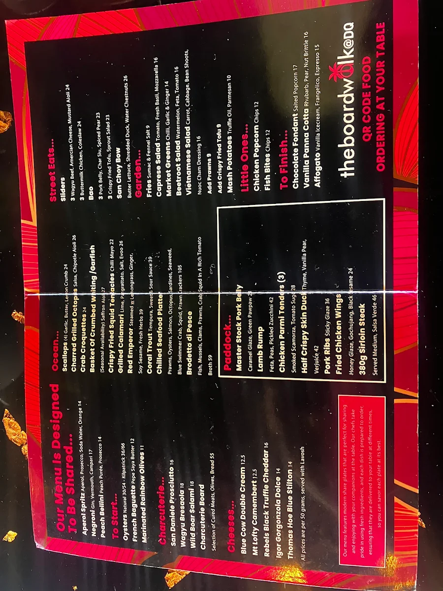 Menu, The Boardwalk @ DQ