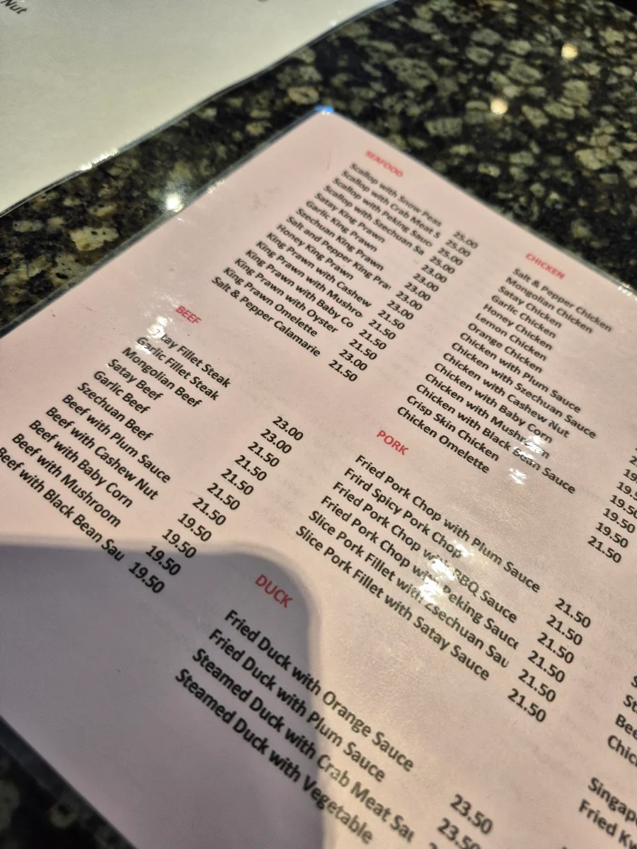 Menu, Faulconbridge Chinese Restaurant