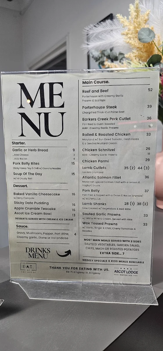 Menu, EAT. At The Ascot