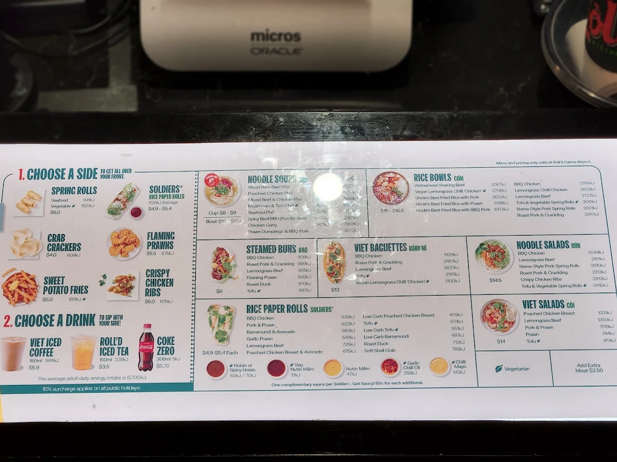Menu, Roll'd Cairns Airport