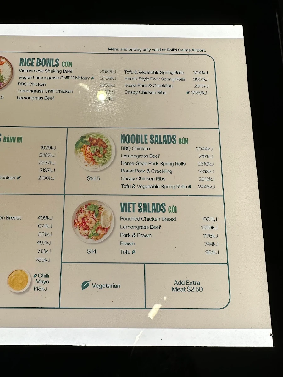 Menu, Roll'd Cairns Airport